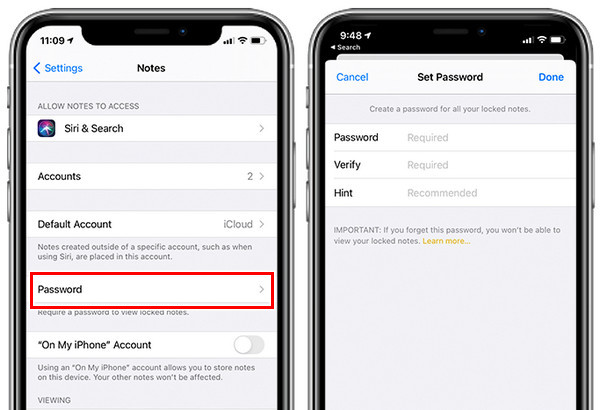 ตั้งค่ารหัสผ่าน Notes iOS 15 ก่อนหน้านี้
