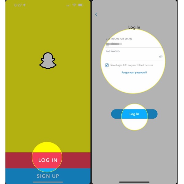 Log in Snapchat