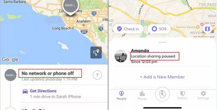 Life360 Konum Paylaşımı Duraklatıldı Ağ Yok veya Telefon Kapalı