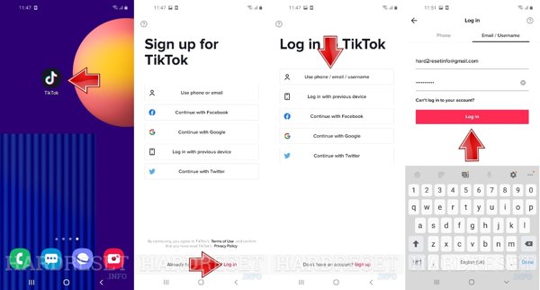 Log in Tiktok