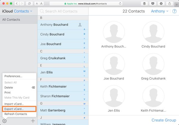 Export Contact Icloud