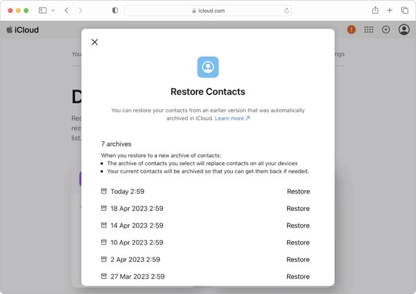 Restore Contact Icloud