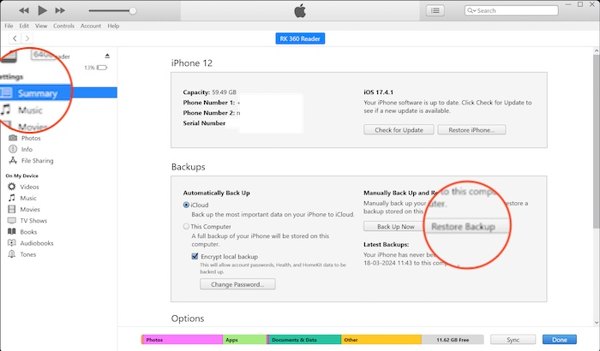 Restaurar copia de seguridad de iTunes