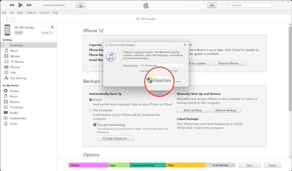 Seleccione Copia de seguridad de iTunes