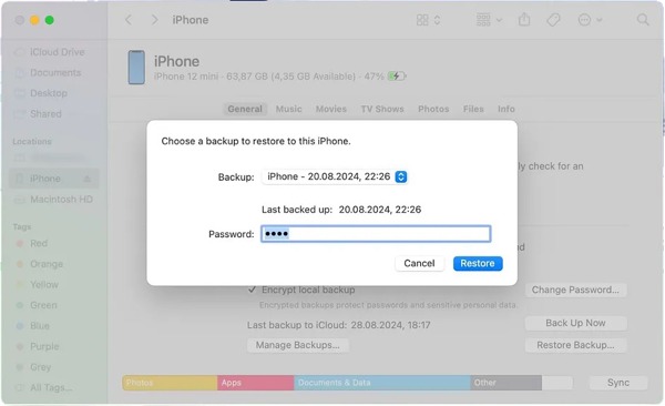 تم حذف التقويم من iPhone، حدد نسخة احتياطية من iTunes