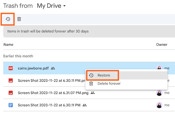 Återställ raderade foton Google Drive