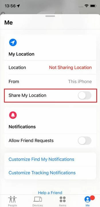 Turn off Share My Location iPhone