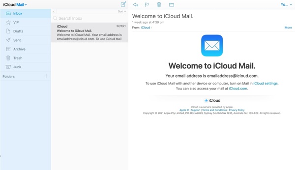 عرض البريد الإلكتروني iCloud