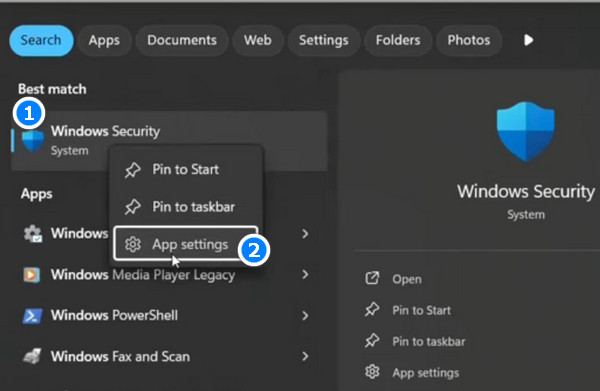 Windows Security App Settings