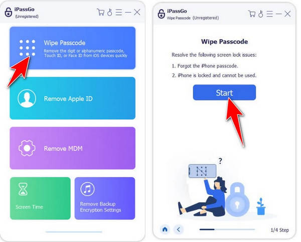 Fare clic su Cancella passcode