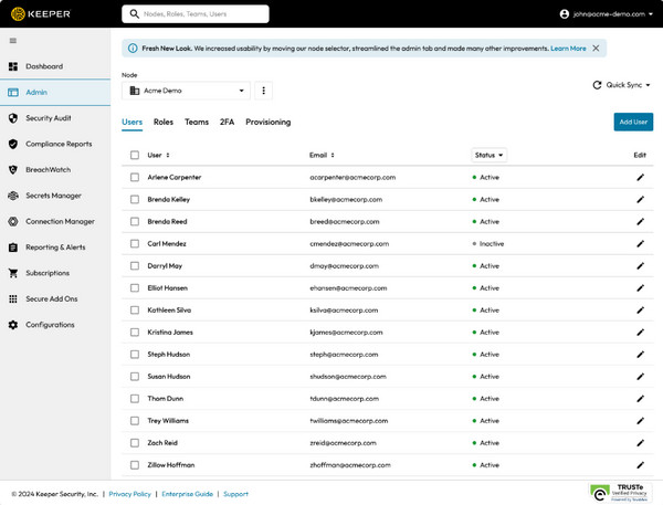 Interface utilisateur du gestionnaire de mots de passe Keeper