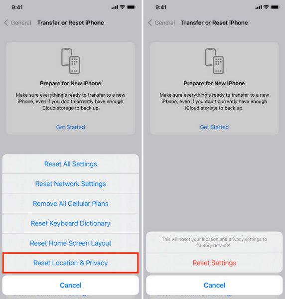 Reimposta la privacy della posizione