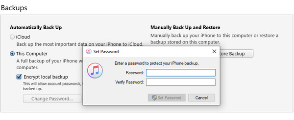 ตั้งรหัสผ่านการสำรองข้อมูล iTunes