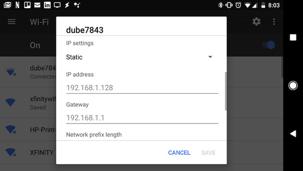 Changer l'adresse IP sur Android