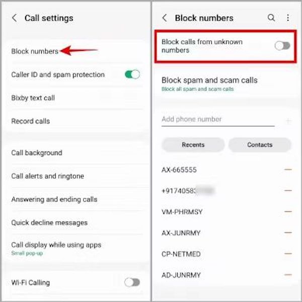 Abilita il blocco delle chiamate su Android