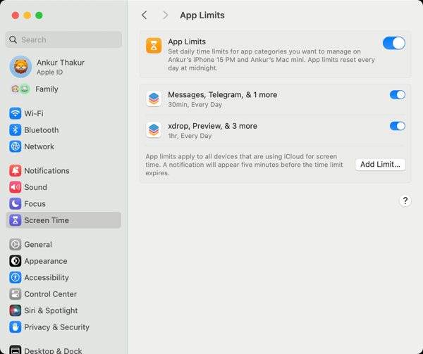 Disattivare le app Tempo di utilizzo Mac