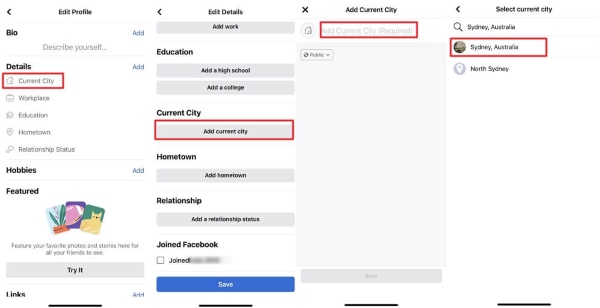 Facebookの現在の都市を変更する