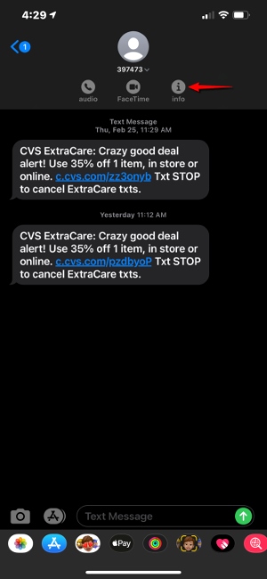 iMessage 情報ボタン