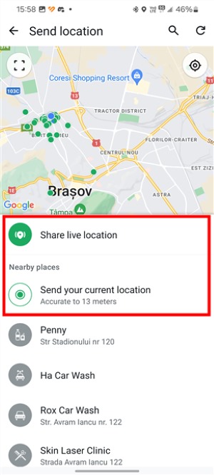 WhatsAppで位置情報を共有を選択